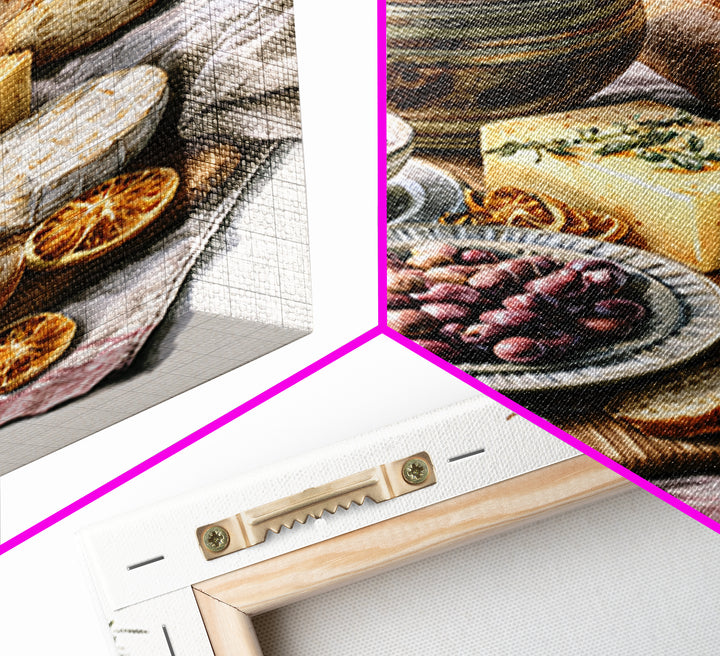 Mediterranean Olives Bread and Cheese Board Canvas Print, Restaurant Art, Kitchen Wall Art, Restaurant Decor, Bistro, RES-2x3-17