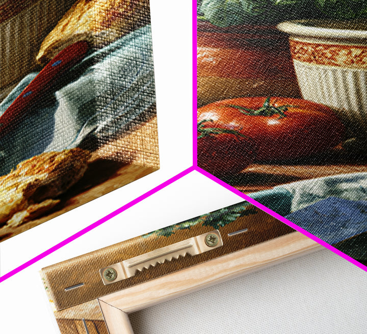 Chef Knife Herbs and Cutting Board Still Framed Canvas Print, Restaurant Art, Restaurant Decor, Oil Painting, Bistro, RES-2x3-21