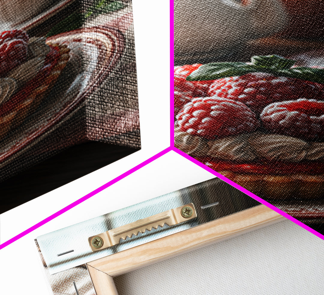 Dessert Tart with Berries and Cream Framed Canvas Print, Restaurant Art, Modern Decor, Restaurant Decor, Fine Art, Bistro, RES-2x3-24