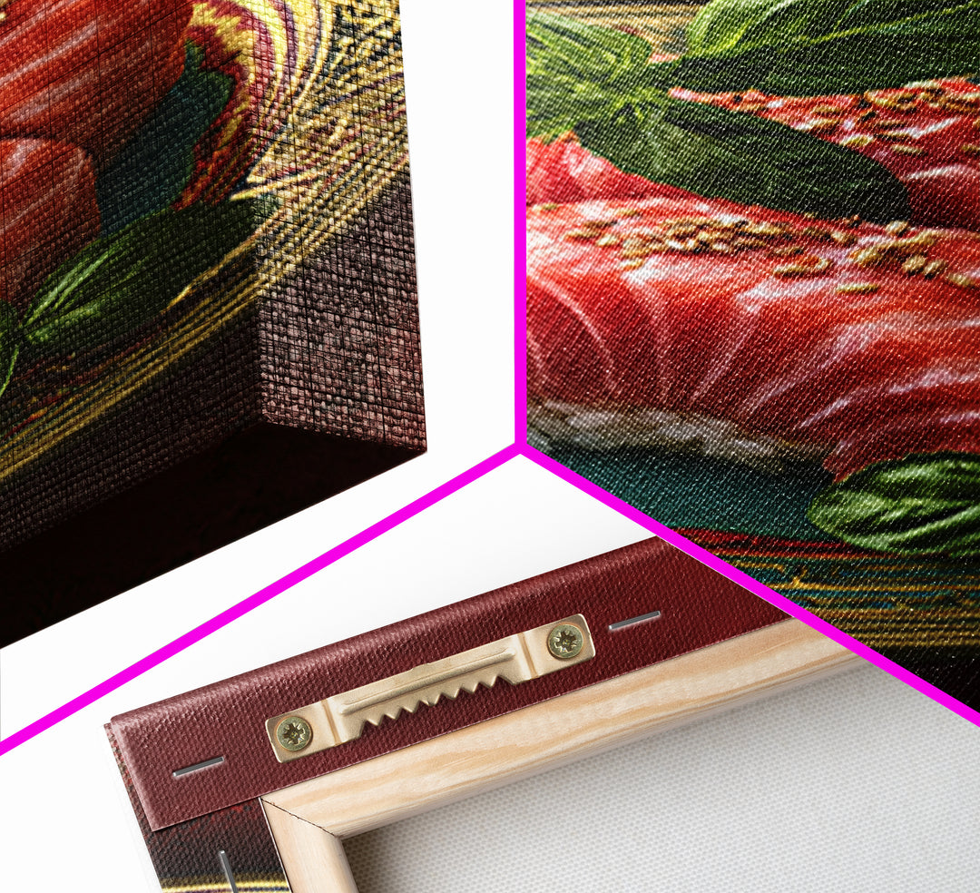 Sushi Fish and Ceramic Plate Composition Framed Canvas Print, Restaurant Art, Kitchen Decor, Restaurant Decor, Fine Art, Bistro, RES-2x3-37