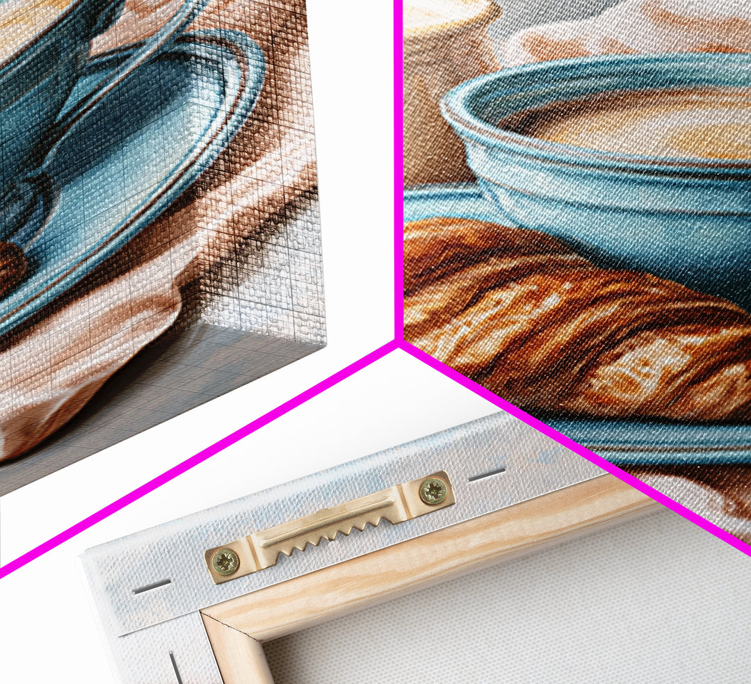 French Bistro Coffee and Croissant Still Life Framed Canvas Print, Restaurant Art, Canvas, Restaurant Decor, Fine Art, Bistro, RES-2x3-38