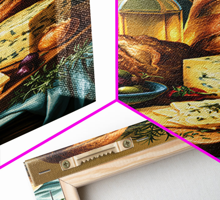 Mediterranean Olives Bread and Cheese Board Canvas Print, Restaurant Art, Kitchen Wall Art, Restaurant Decor, Bistro, RES-2x3-41