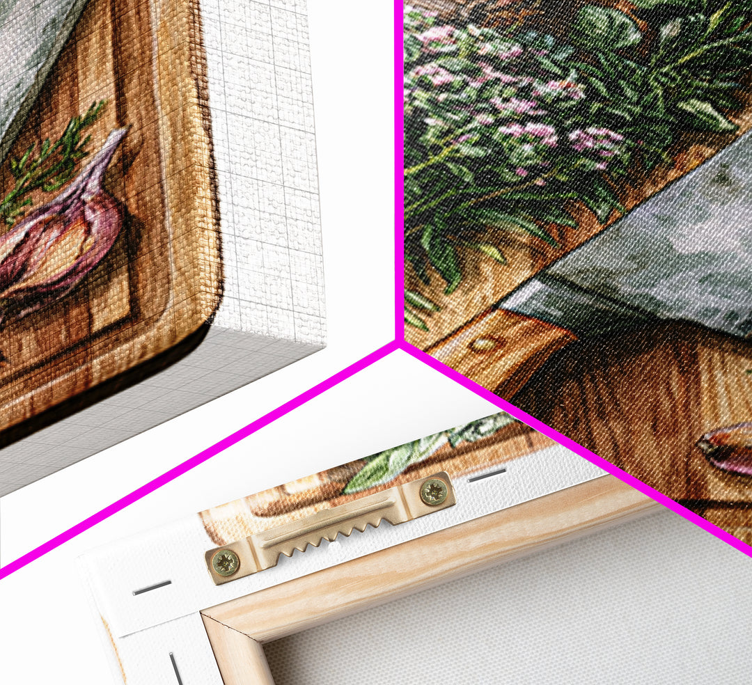 Chef Knife Herbs and Cutting Board Still Canvas Print, Restaurant Art, Digital Print, Restaurant Decor, Fine Art, Bistro, RES-2x3-45