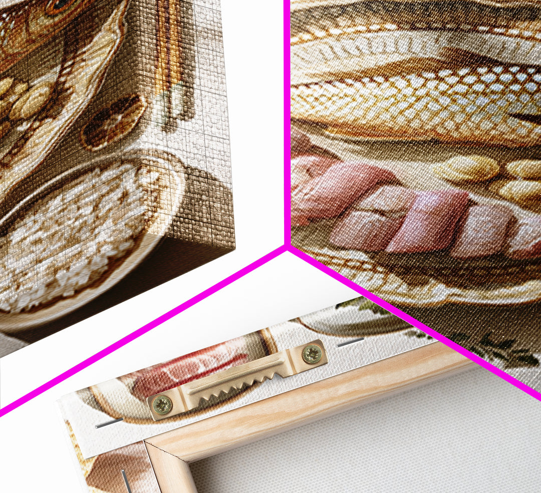 Sushi Fish and Ceramic Plate Composition Canvas Print, Restaurant Art, Kitchen Art, Restaurant Decor, Fine Art, Bistro, RES-2x3-61