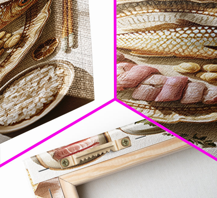 Sushi Fish and Ceramic Plate Composition Canvas Print, Restaurant Art, Kitchen Art, Restaurant Decor, Fine Art, Bistro, RES-2x3-61