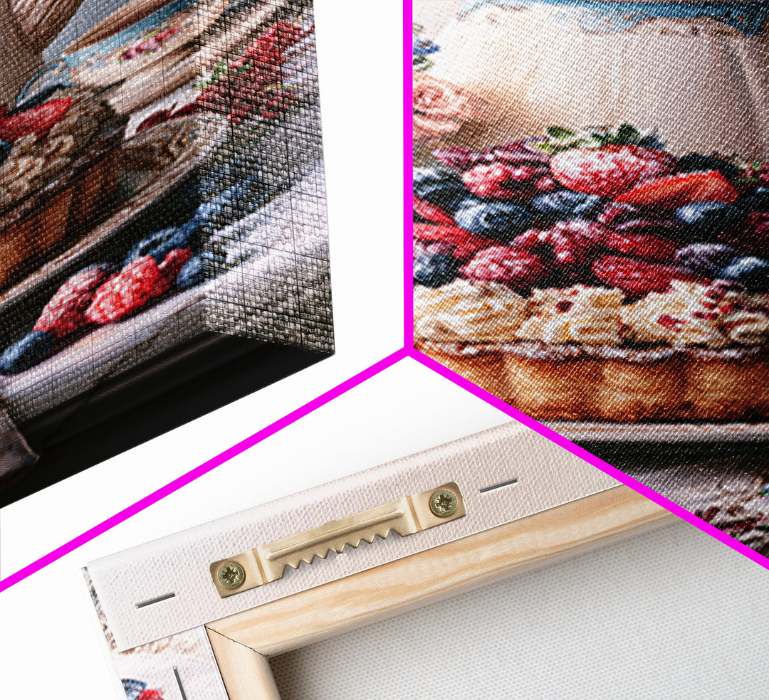 Dessert Tart with Berries and Cream Canvas Print, Restaurant Art, Wall Art Prints, Restaurant Decor, Oil Painting, Bistro, RES-2x3-72