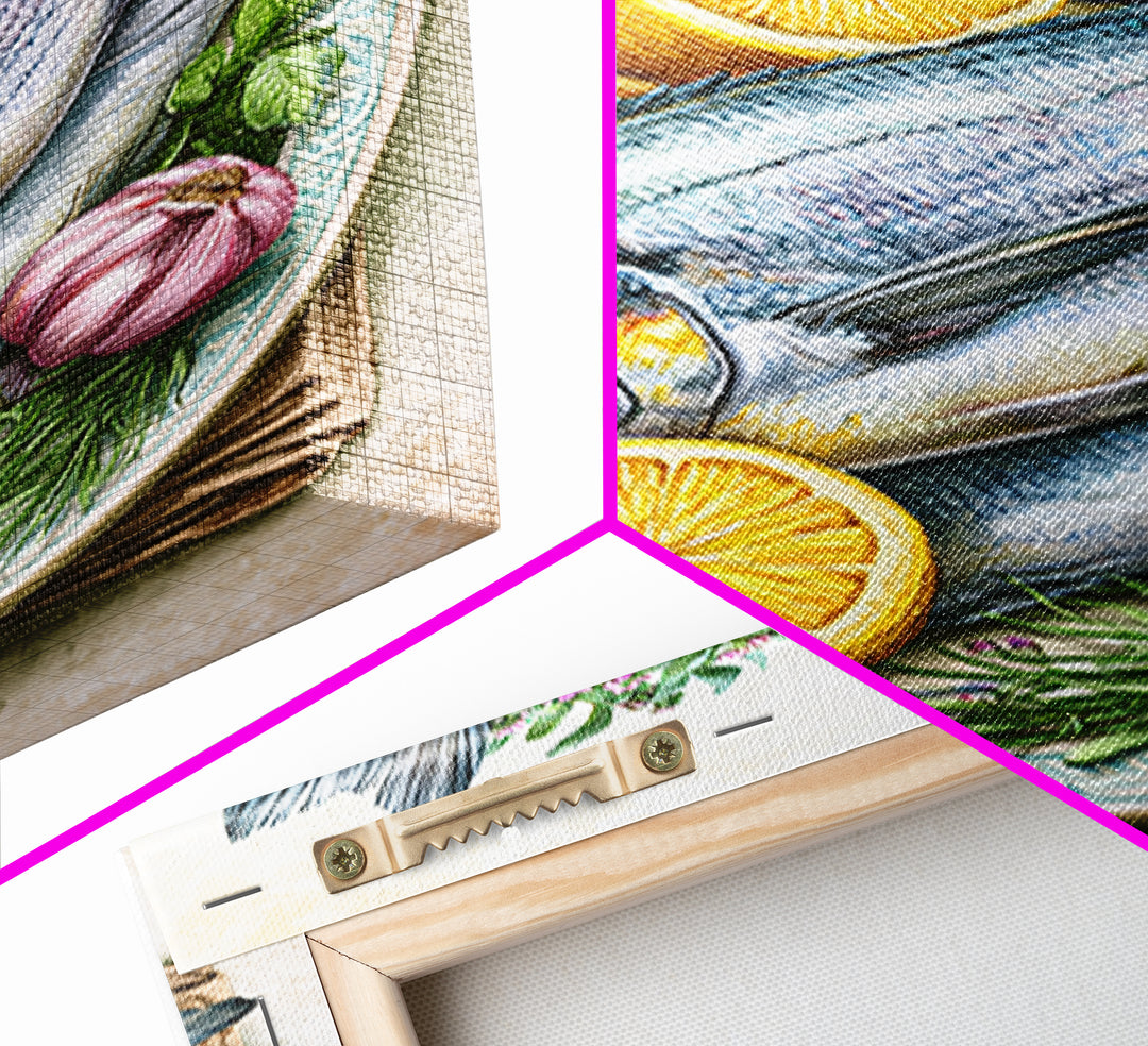 Fresh Fish with Lemon and Herbs Canvas Print, Restaurant Art, Printable Art, Restaurant Decor, Fine Art, Bistro, Watercolor Art, RES-2x3-79