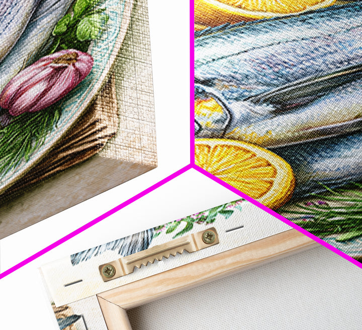 Fresh Fish with Lemon and Herbs Canvas Print, Restaurant Art, Printable Art, Restaurant Decor, Fine Art, Bistro, Watercolor Art, RES-2x3-79