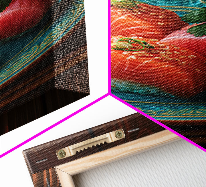 Sushi Fish and Ceramic Plate Composition Framed Canvas Print, Restaurant Art, Canvas Print, Restaurant Decor, Fine Art, Bistro, RES-2x3-85