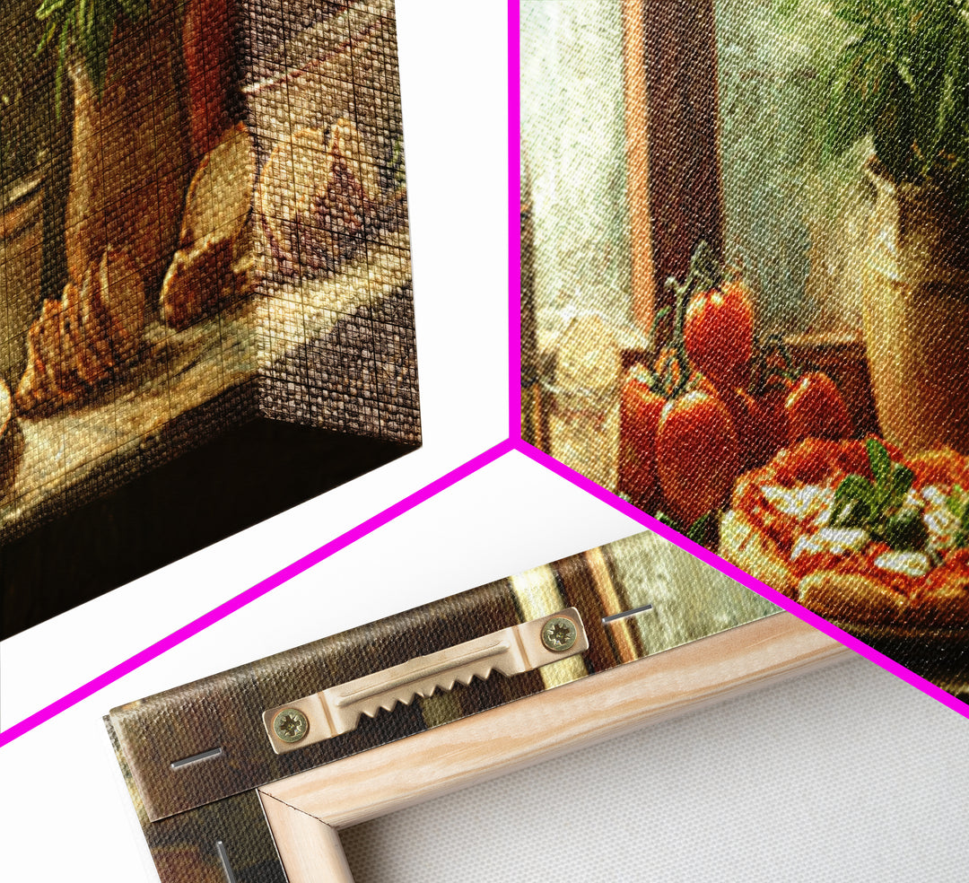 Pizzeria Tomato Basil and Mozzarella Still Life Framed Canvas Print, Restaurant Art, Canvas Wall Art, Restaurant Decor, Bistro, RES-3x1-2