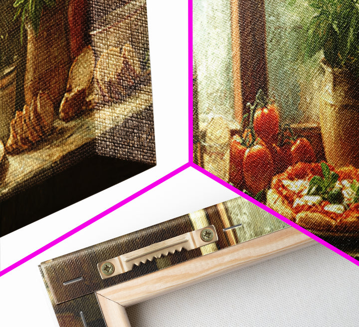 Pizzeria Tomato Basil and Mozzarella Still Life Framed Canvas Print, Restaurant Art, Canvas Wall Art, Restaurant Decor, Bistro, RES-3x1-2