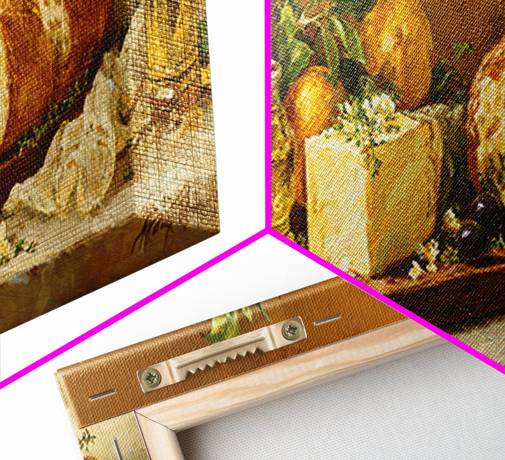 Mediterranean Olives Bread and Cheese Board Canvas Print, Restaurant Art, Watercolor Art, Restaurant Decor, Abstract Art, RES-3x1-25