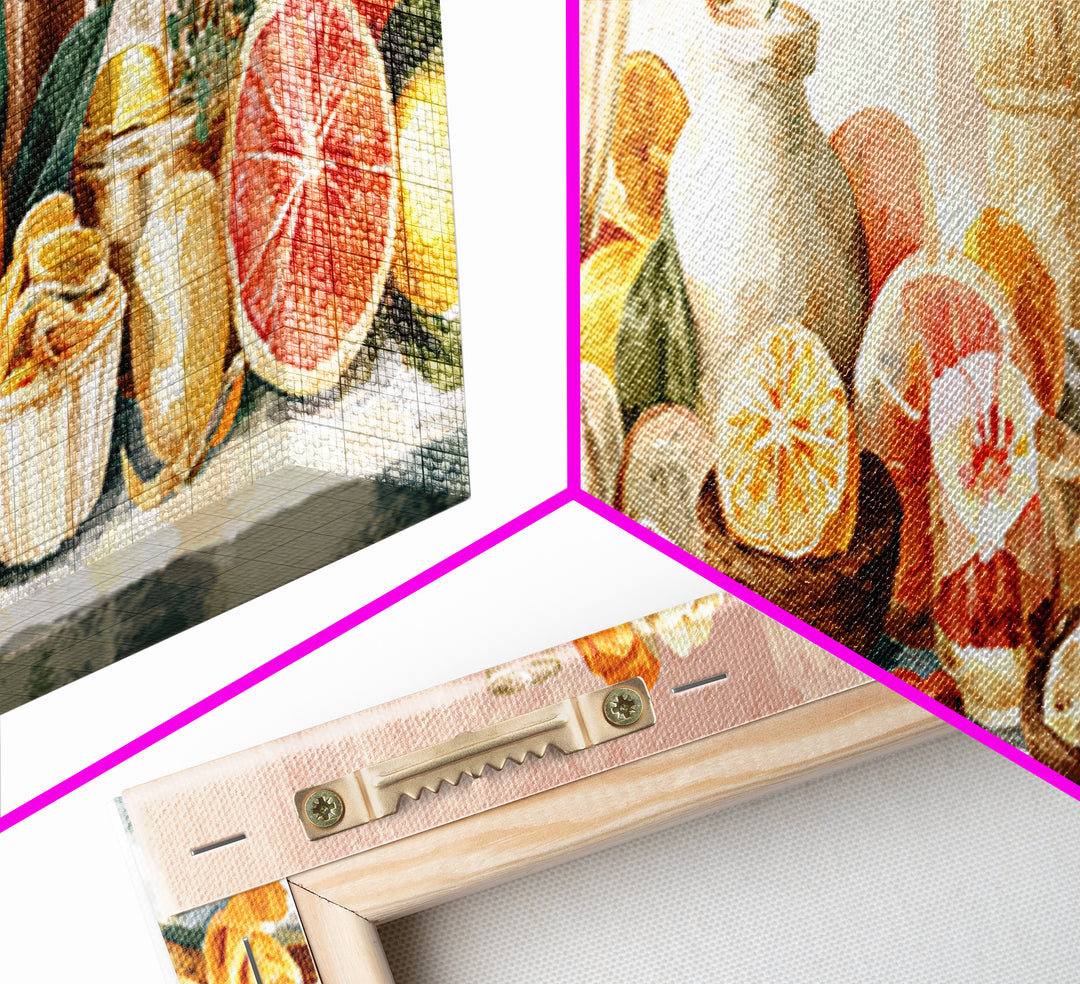 Cocktail and Citrus Bar Composition Framed Canvas Print, Restaurant Art, Large Wall Art, Restaurant Decor, Fine Art, Bistro, RES-3x1-51