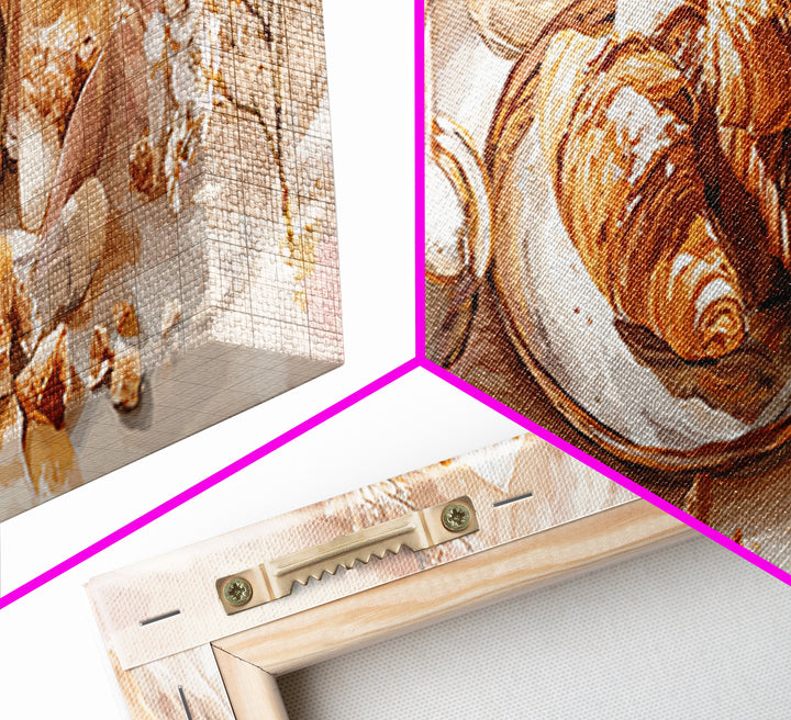 French Bistro Coffee and Croissant Still Life Canvas Print, Restaurant Art, Wall Art, Restaurant Decor, Oil Painting, Bistro, RES-3x1-70
