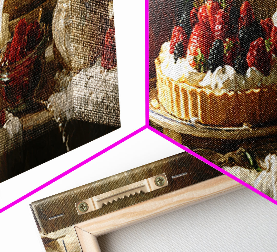 Dessert Tart with Berries and Cream Canvas Print, Restaurant Art, Kitchen Wall Decor, Restaurant Decor, Fine Art, Bistro, RES-3x1-8