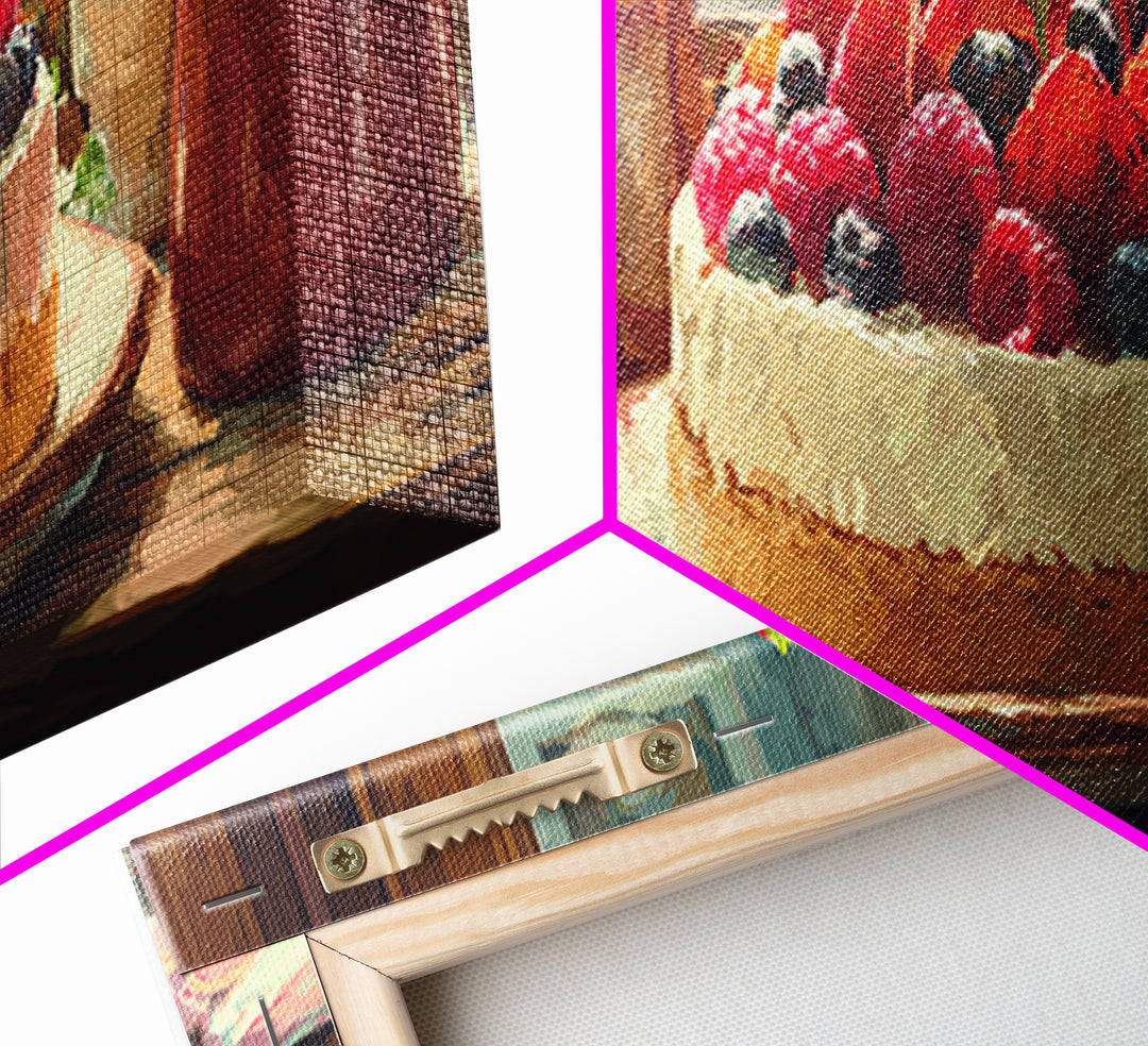 Dessert Tart with Berries and Cream Canvas Print, Restaurant Art, Art Print, Restaurant Decor, Fine Art, Bistro, Kitchen Art, RES-3x1-80