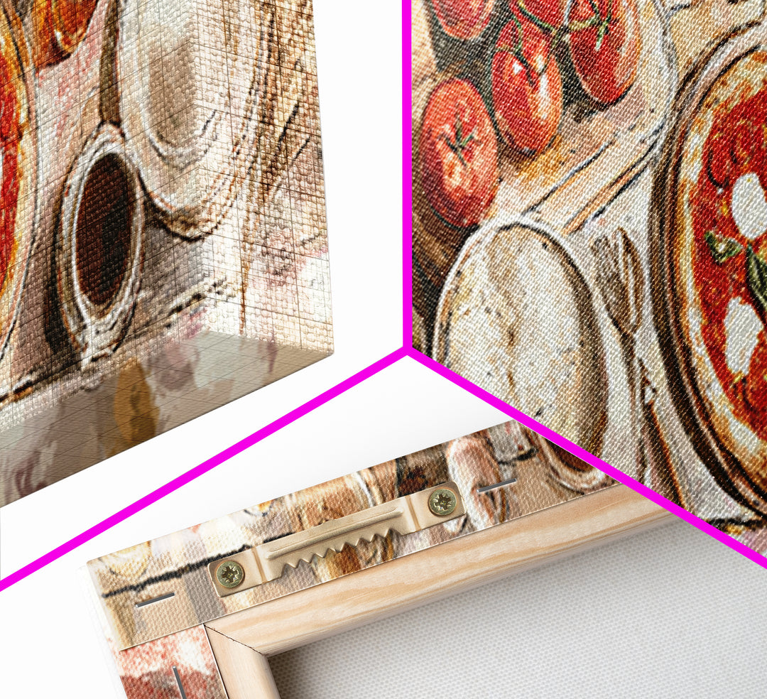 Pizzeria Tomato Basil and Mozzarella Still Life Canvas Print, Restaurant Art, Stained Glass Art, Restaurant Decor, Bistro, RES-3x1-98