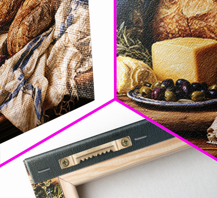 Mediterranean Olives Bread and Cheese Board Canvas Print, Restaurant Art, Bedroom Wall Art, Restaurant Decor, Bistro, RES-3x2-13