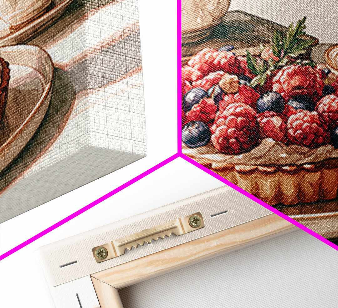 Dessert Tart with Berries and Cream Framed Canvas Print, Restaurant Art, Kitchen Wall Decor, Restaurant Decor, Fine Art, Bistro, RES-3x2-20