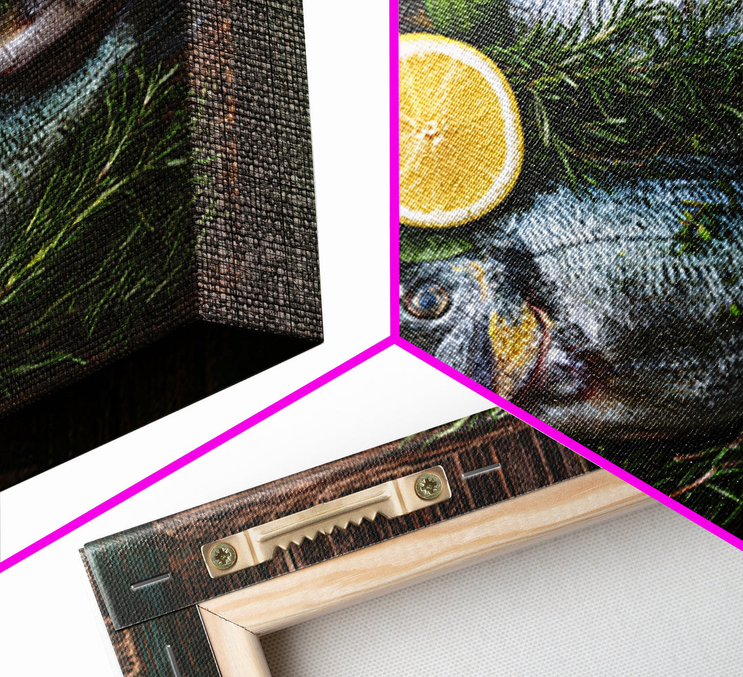Fresh Fish with Lemon and Herbs Framed Canvas Print, Restaurant Art, Gallery Decor, Restaurant Decor, Fine Art, Bistro, RES-3x2-27
