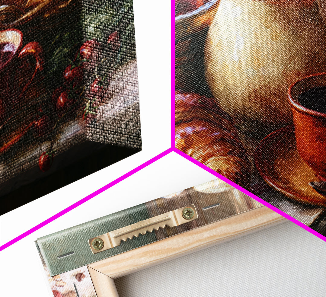 French Bistro Coffee and Croissant Still Life Canvas Print, Restaurant Art, Bedroom Wall Art, Restaurant Decor, Watercolor Art, RES-3x2-34