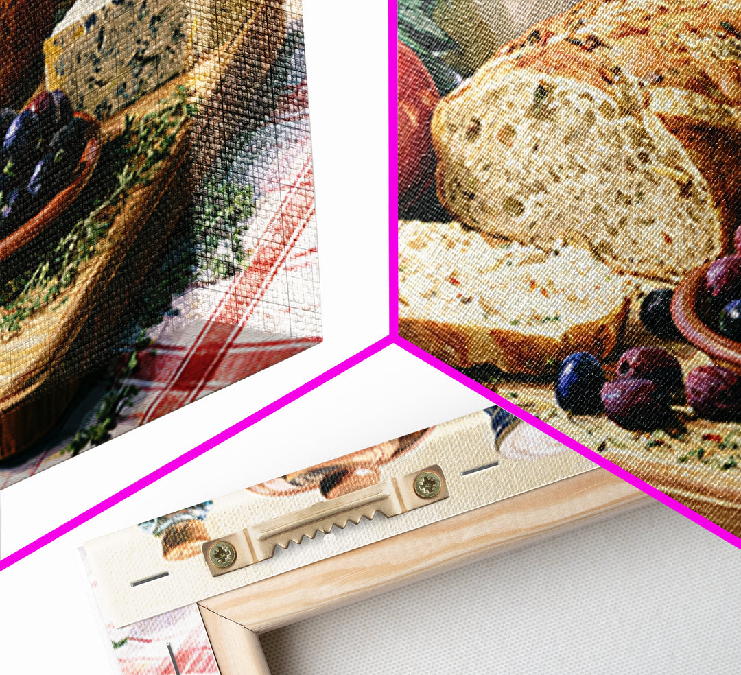 Mediterranean Olives Bread and Cheese Board Canvas Print, Restaurant Art, Food Art, Restaurant Decor, Oil Painting, Bistro, RES-3x2-37