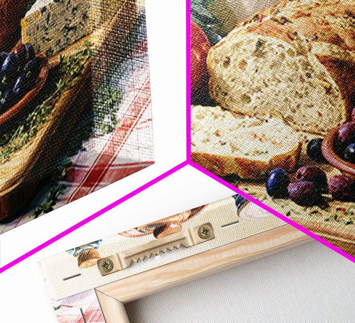 Mediterranean Olives Bread and Cheese Board Canvas Print, Restaurant Art, Food Art, Restaurant Decor, Oil Painting, Bistro, RES-3x2-37