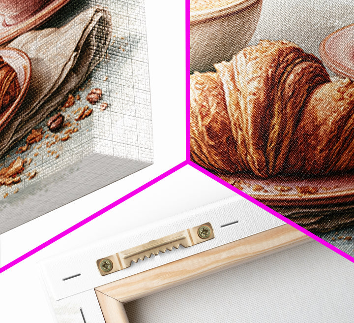 French Bistro Coffee and Croissant Still Life Canvas Print, Restaurant Art, Bedroom Wall Art, Restaurant Decor, Watercolor Art, RES-3x2-58