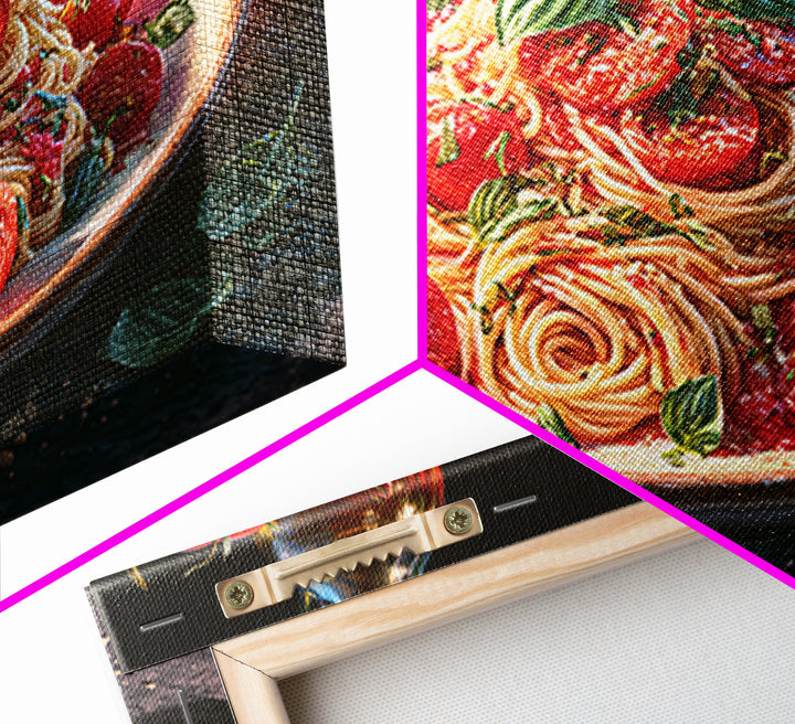 Fresh Pasta with Tomatoes and Basil Framed Canvas Print, Restaurant Art, Kitchen Art, Restaurant Decor, Fine Art, Bistro, RES-3x2-6