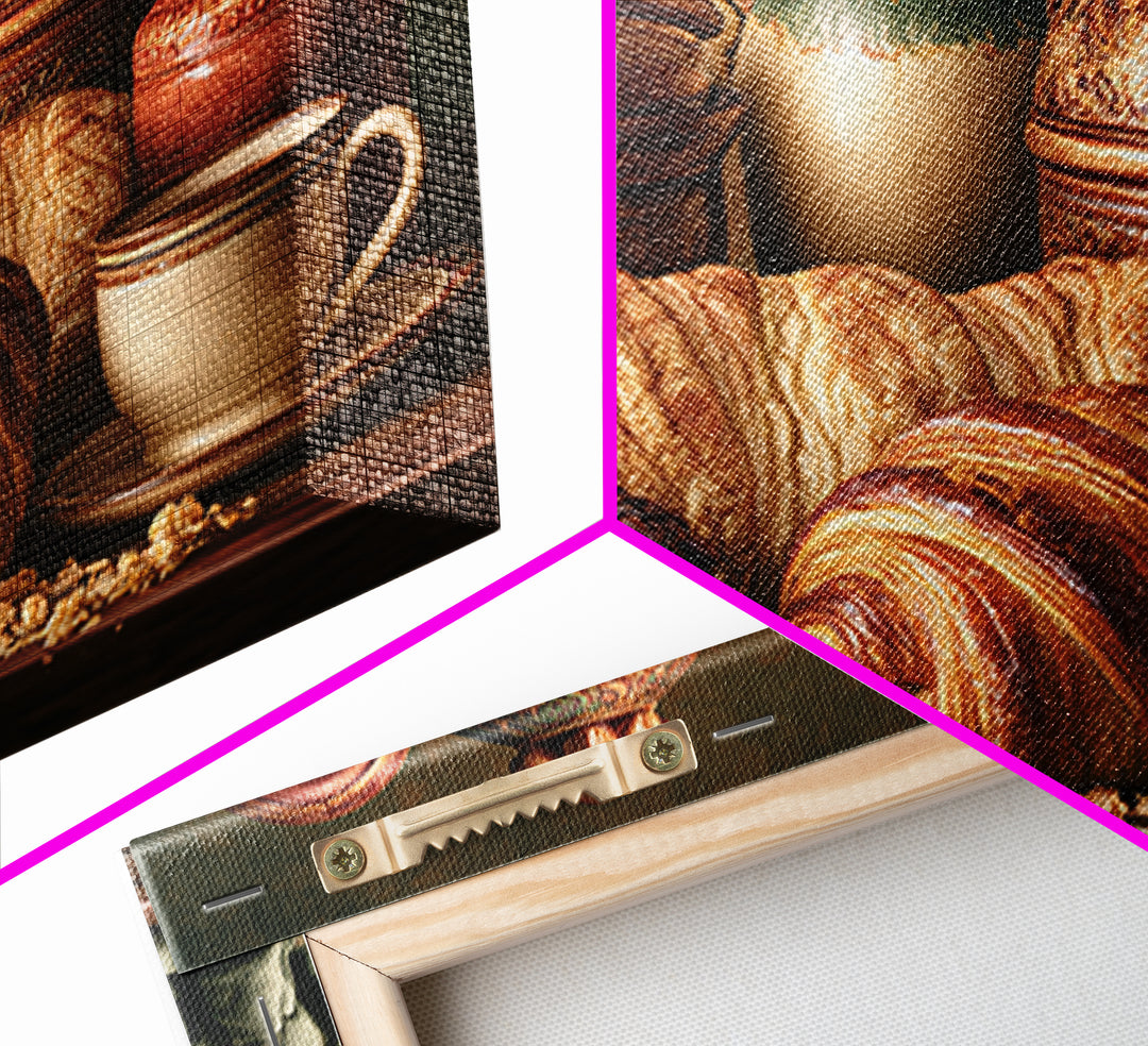 Coffee Beans and Pastry Arrangement Framed Canvas Print, Restaurant Art, Watercolor Painting, Restaurant Decor, Oil Painting, RES-3x2-74