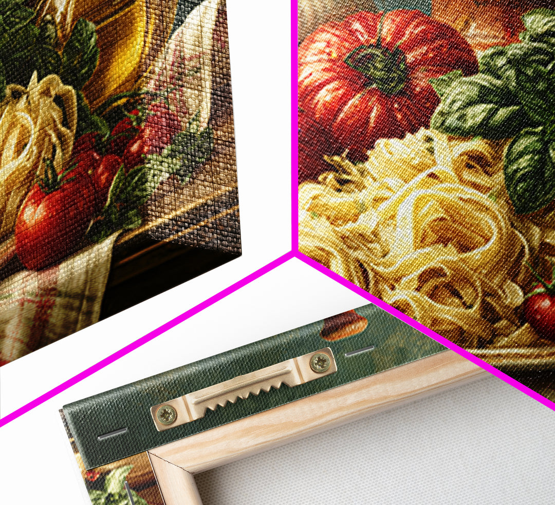 Fresh Pasta with Tomatoes and Basil Framed Canvas Print, Restaurant Art, Cool Wall Art, Restaurant Decor, Fine Art, Bistro, RES-3x2-78