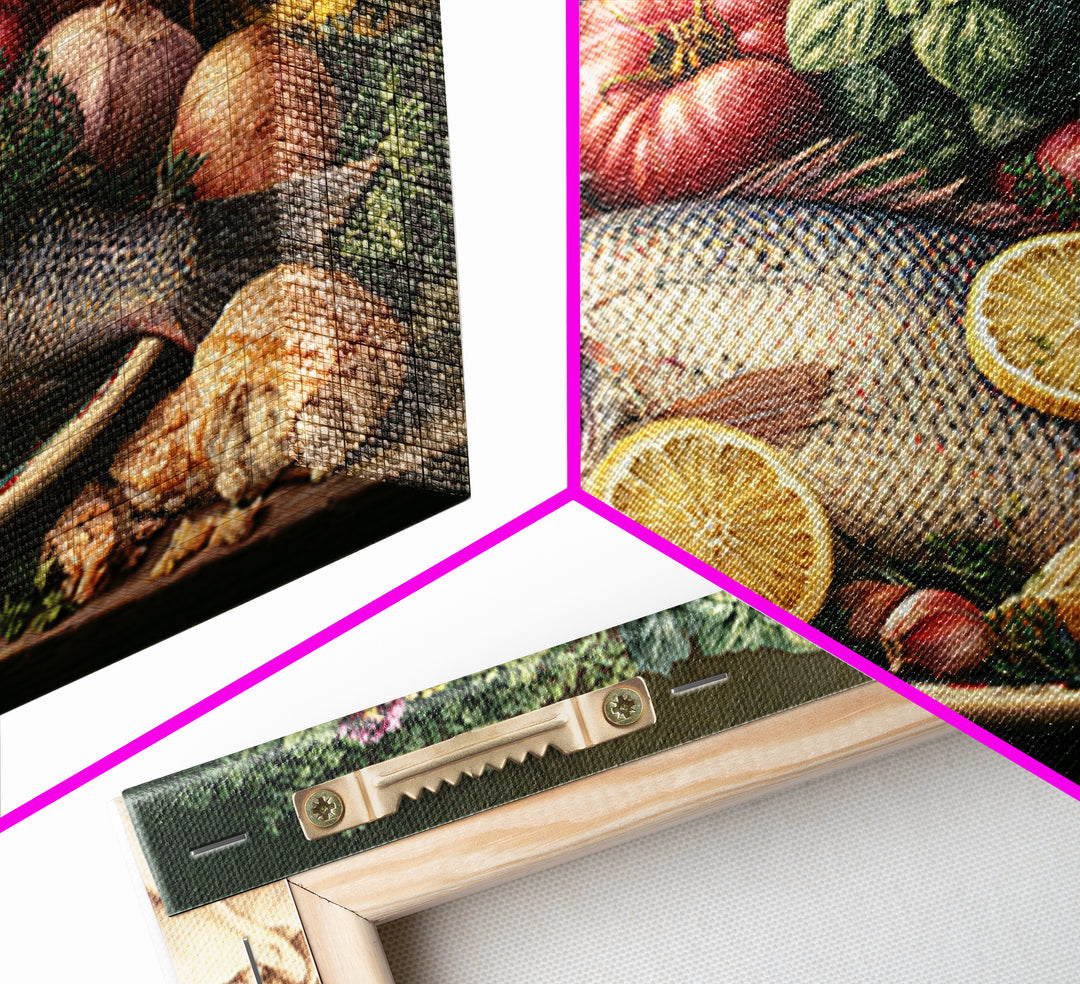 Fresh Fish with Lemon and Herbs Framed Canvas Print, Restaurant Art, Kitchen Decor, Restaurant Decor, Fine Art, Bistro, RES-3x2-99