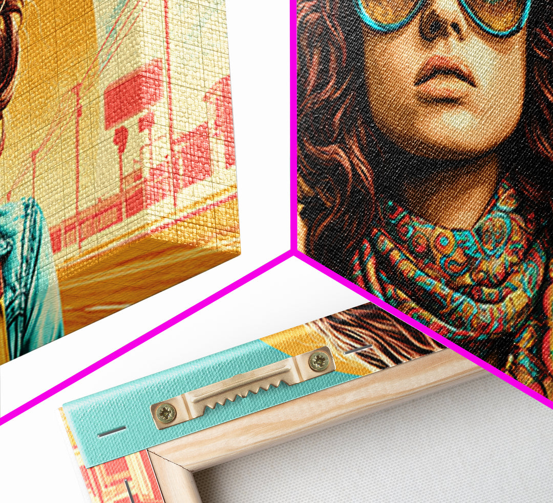 Mod Woman in Sunglasses and Scarf Canvas Print, Retro Art, Apartment Decor, Living Room Decor, Fine Art, Retro, Cat Art, RET-2x1-76