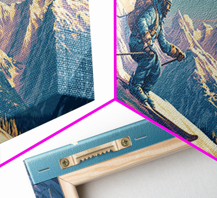 Retro Ski Poster Mountain Scene Canvas Print, Retro Art, Abstract Wall Art, Living Room Decor, Watercolor Art, Retro, RET-3x1-16