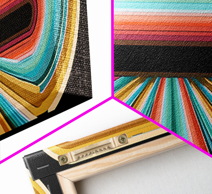70s Rainbow Arch Abstract Framed Canvas Print, Retro Art, Dopamine Decor, Living Room Decor, Abstract Art, Retro, RET-3x1-57