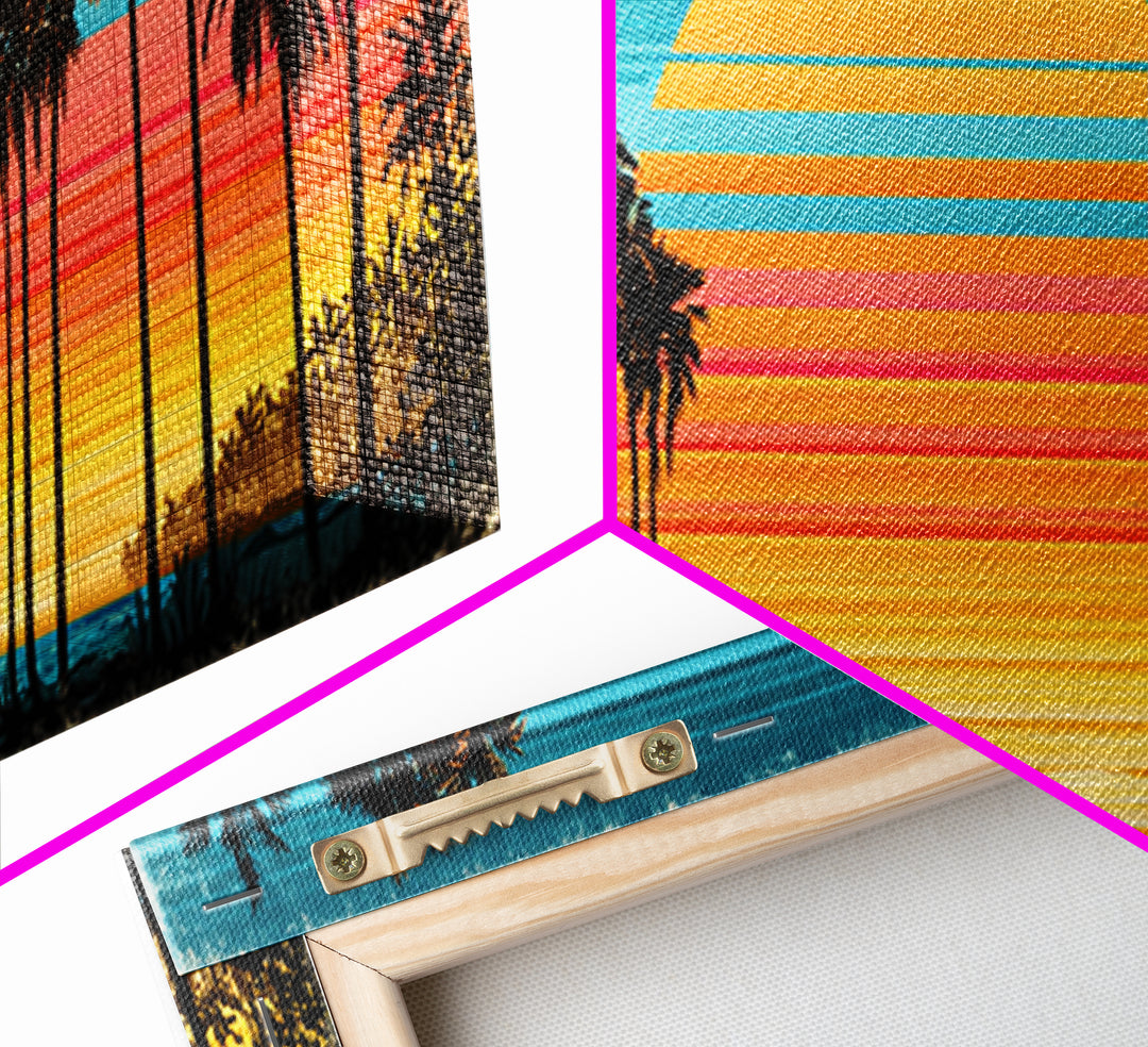70s Sunset Stripes Framed Canvas Print, Retro Art, Wall Art Prints, Living Room Decor, Abstract Art, Retro, Whimsical Decor, RET-3x1-67