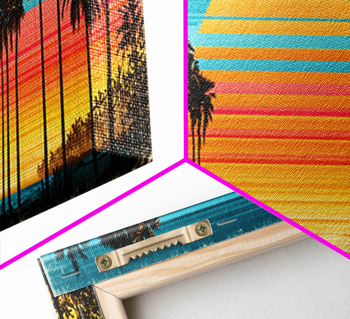 70s Sunset Stripes Framed Canvas Print, Retro Art, Wall Art Prints, Living Room Decor, Abstract Art, Retro, Whimsical Decor, RET-3x1-67