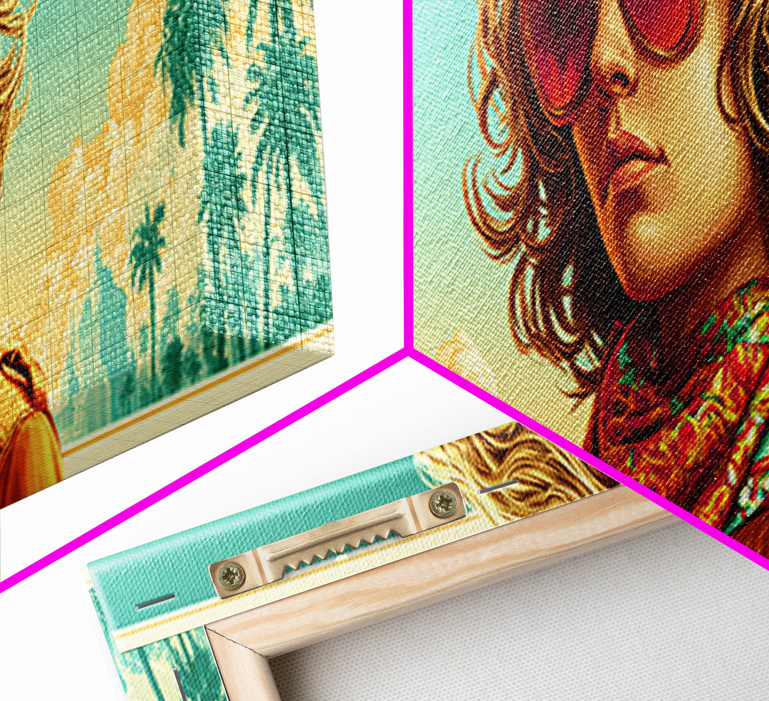 Mod Woman in Sunglasses and Scarf Canvas Print, Retro Art, Neutral Decor, Living Room Decor, Fine Art, Retro, Wall Art, RET-3x1-96