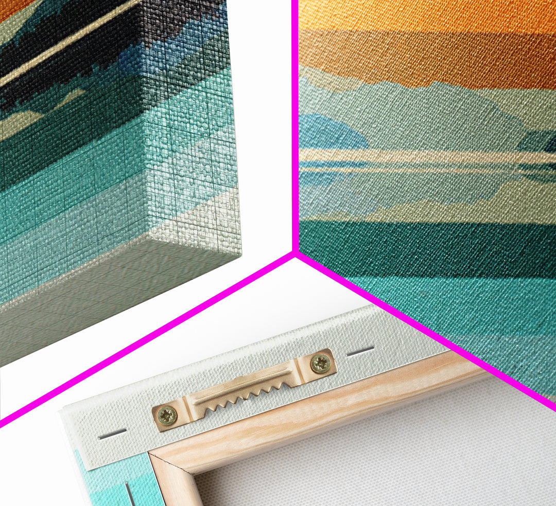 70s Sunset Stripes Framed Canvas Print, Retro Art, Wall Decor, Living Room Decor, Oil Painting, Retro, Apartment Decor, RET-3x2-55