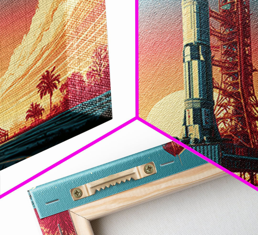 Space Age Rocket Poster Scene Framed Canvas Print, Retro Art, Art Print, Living Room Decor, Fine Art, Retro, Printable Wall Art, RET-3x2-59