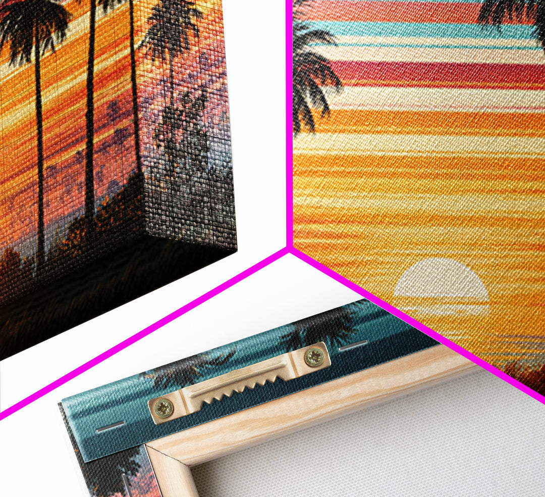 70s Sunset Stripes Framed Canvas Print, Retro Art, Bedroom Wall Art, Living Room Decor, Watercolor Art, Retro, Art Print, RET-3x2-79