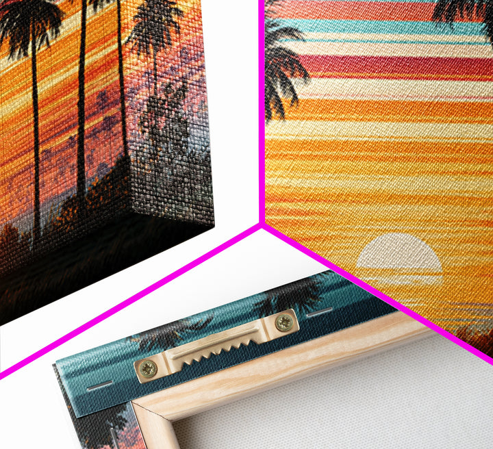 70s Sunset Stripes Framed Canvas Print, Retro Art, Bedroom Wall Art, Living Room Decor, Watercolor Art, Retro, Art Print, RET-3x2-79