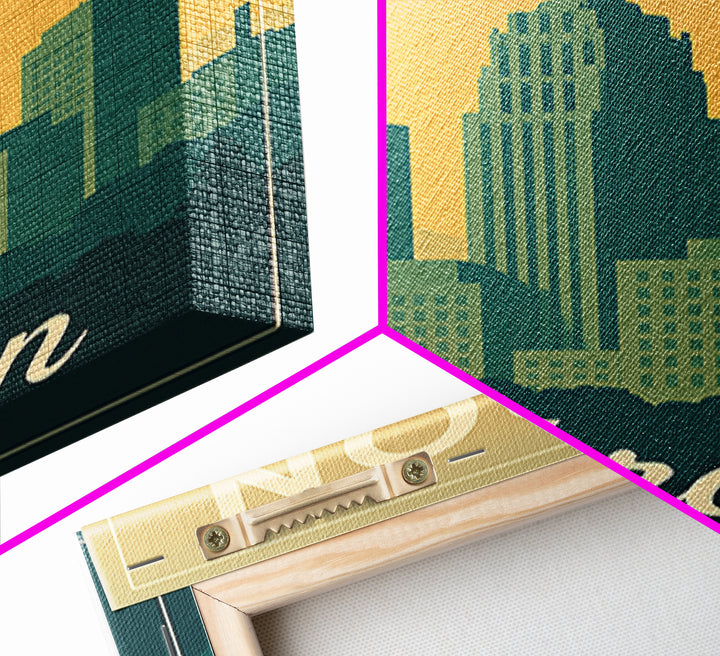 Akron Ohio Travel Poster, Canvas Print, Retro Sunset Skyline Art, Akron Travel Art, Fine Art Print, Mid Century Wall Art, Travel Decor