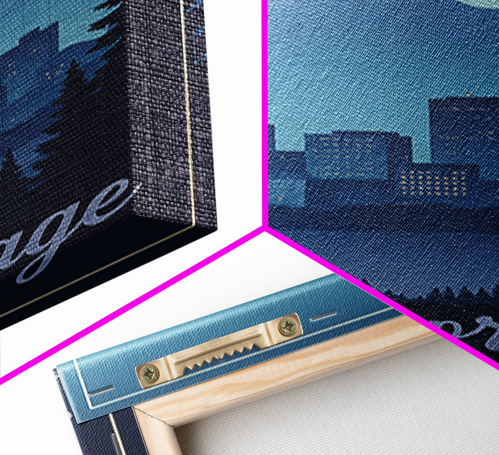 Anchorage Travel Poster, Framed Canvas Print, Retro Sunset Skyline Art, Anchorage City Art, Travel Poster Art, Travel Wall Decor
