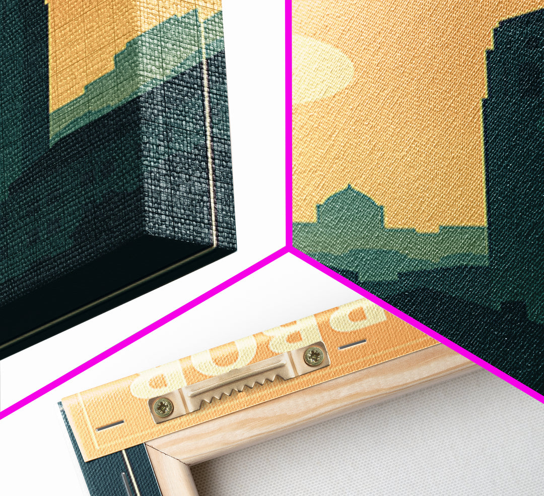 Ann Arbor Travel Poster, Framed Canvas Print, Retro Sunset Skyline Art, Ann Arbor Art Print, Travel Wall Art, City Art Print, Home Decor