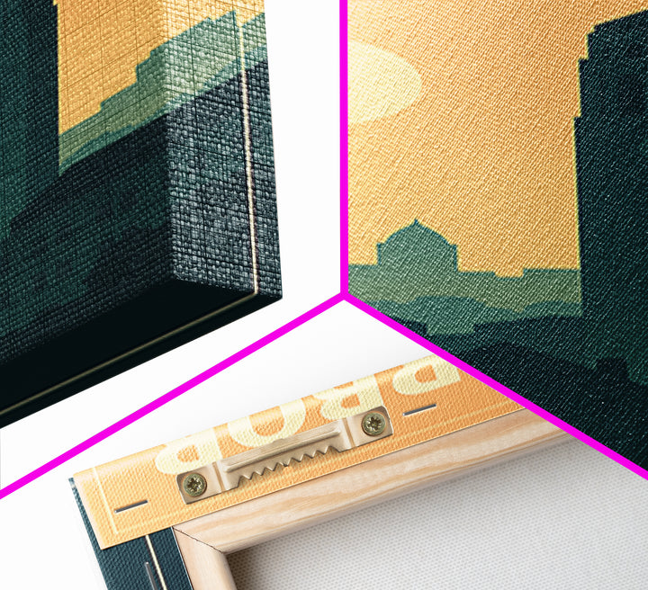 Ann Arbor Travel Poster, Framed Canvas Print, Retro Sunset Skyline Art, Ann Arbor Art Print, Travel Wall Art, City Art Print, Home Decor
