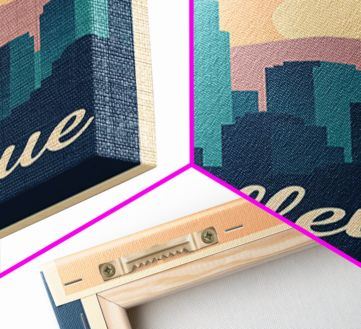 Bellevue Washington Travel Poster, Canvas Print, Retro Sunset Skyline Art, Bellevue Poster Print, Retro Travel Print, Art Print, Poster Art