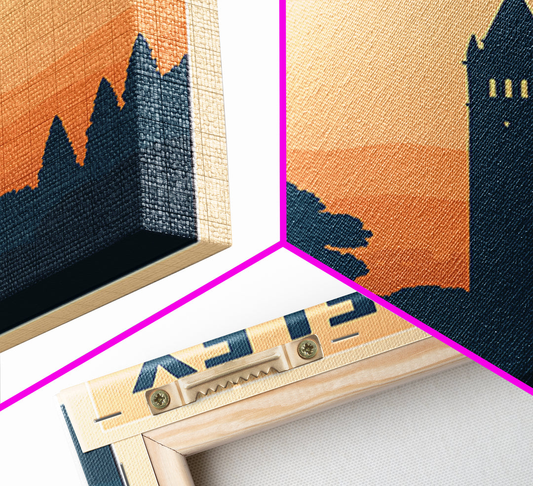 Berkeley Travel Poster, Framed Canvas Print, Retro Sunset Skyline Art, Berkeley Poster Print, Travel Wall Decor, Watercolor Urban Skyline