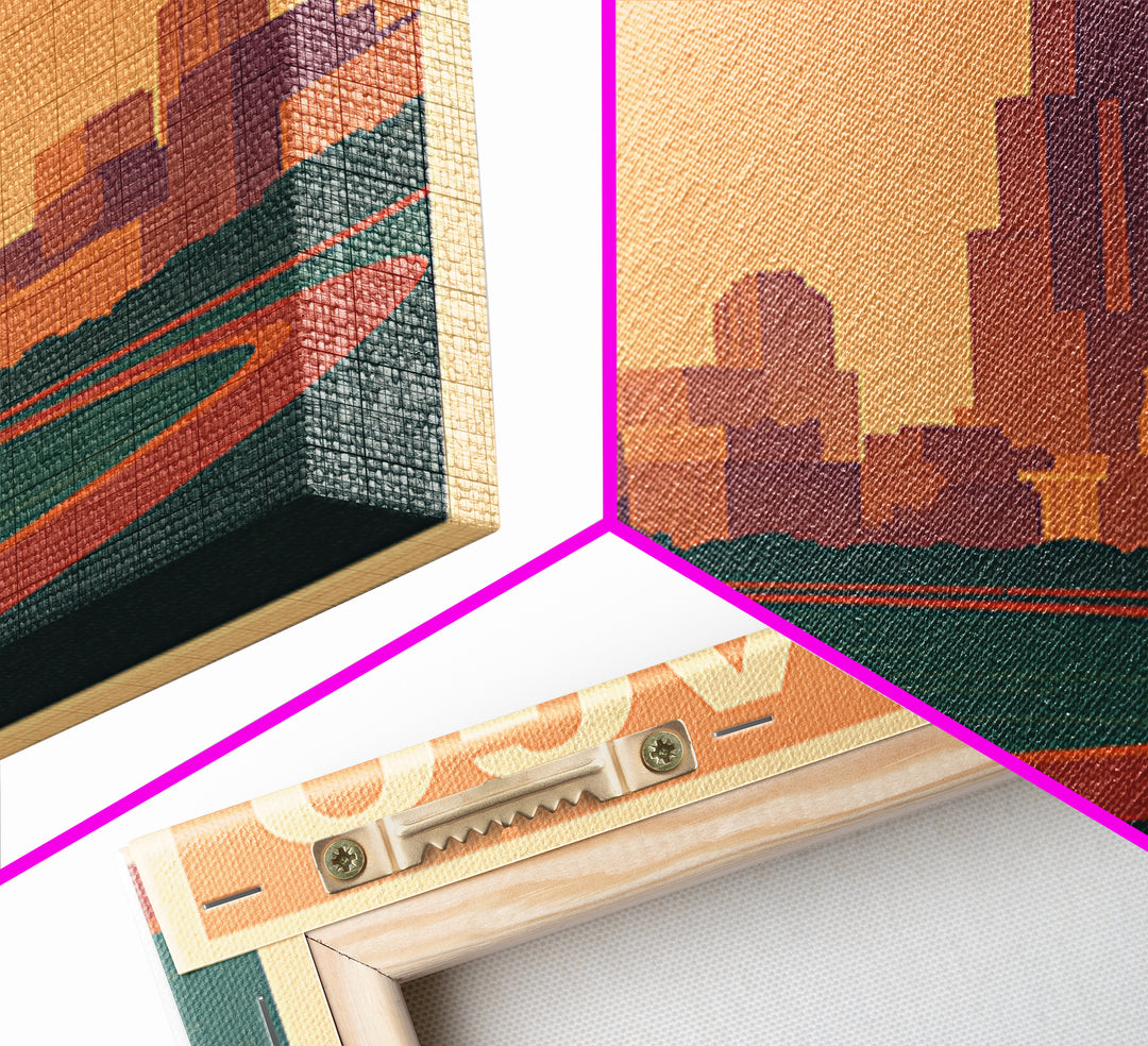 Chicago Illinois Travel Poster, Framed Canvas Print, Retro Sunset Skyline Art, Chicago Travel Art, Retro Travel Print, Home Office Decor