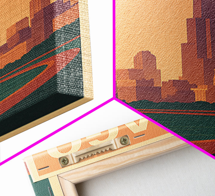 Chicago Illinois Travel Poster, Framed Canvas Print, Retro Sunset Skyline Art, Chicago Travel Art, Retro Travel Print, Home Office Decor